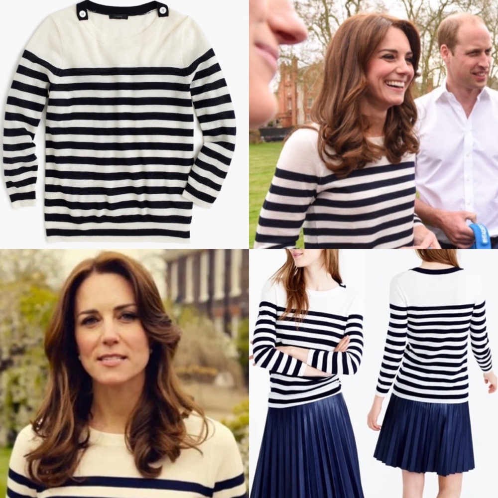 J. Crew “Tippi” ivory and navy breton striped sweater ASO Kate Middleton